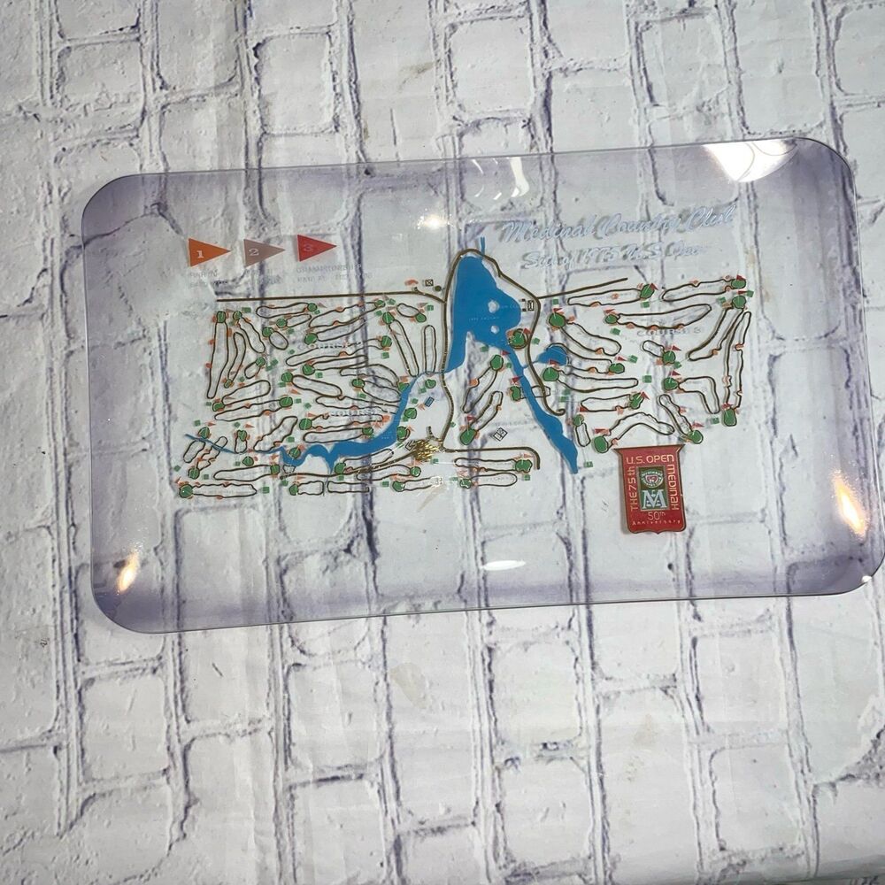 Medinah County Club 75th U.S. Open 50th Anniversary Glass Tray with Course Map.